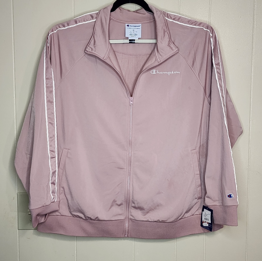 Champion Women's Athletics Script Logo Track Jacket Pink Plus Size 3X